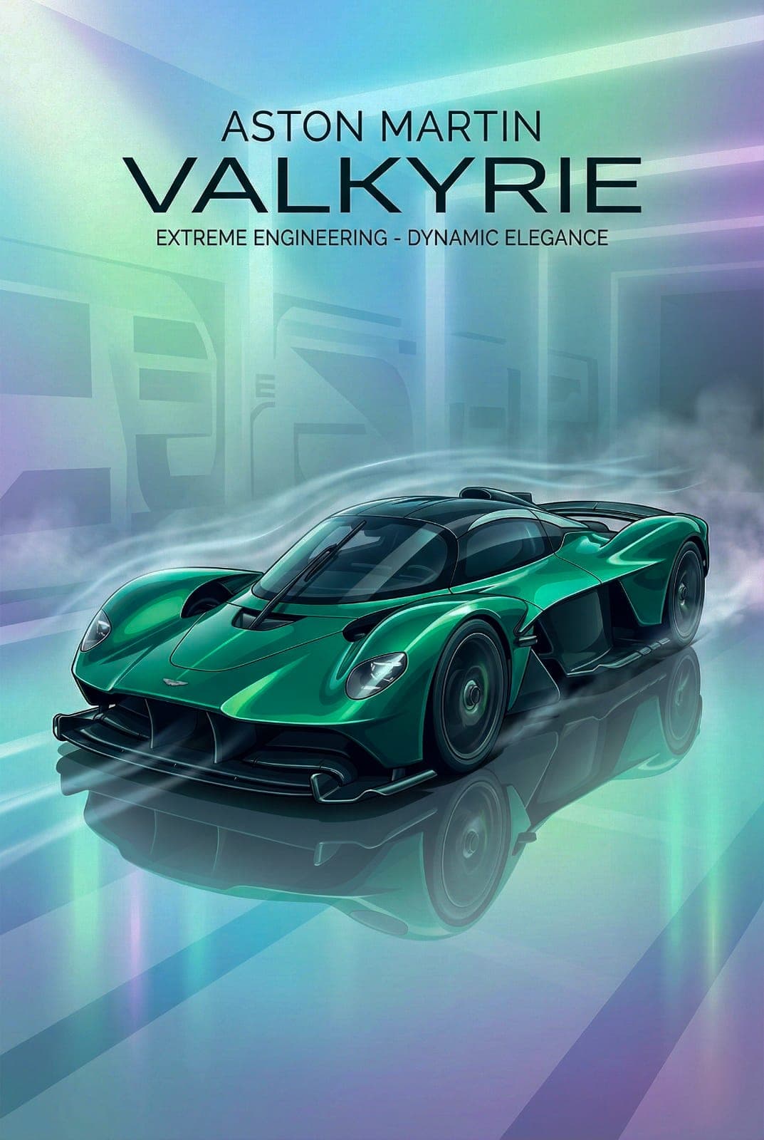 AI generated: Create a stylized vector illustration of a 2023 Aston Martin Valkyrie in emerald green, viewed from ...