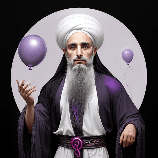 AI generated: a  Shia Tehrani cleric 40 years old  in purple paint, in the style of dark white and dark red, organ...