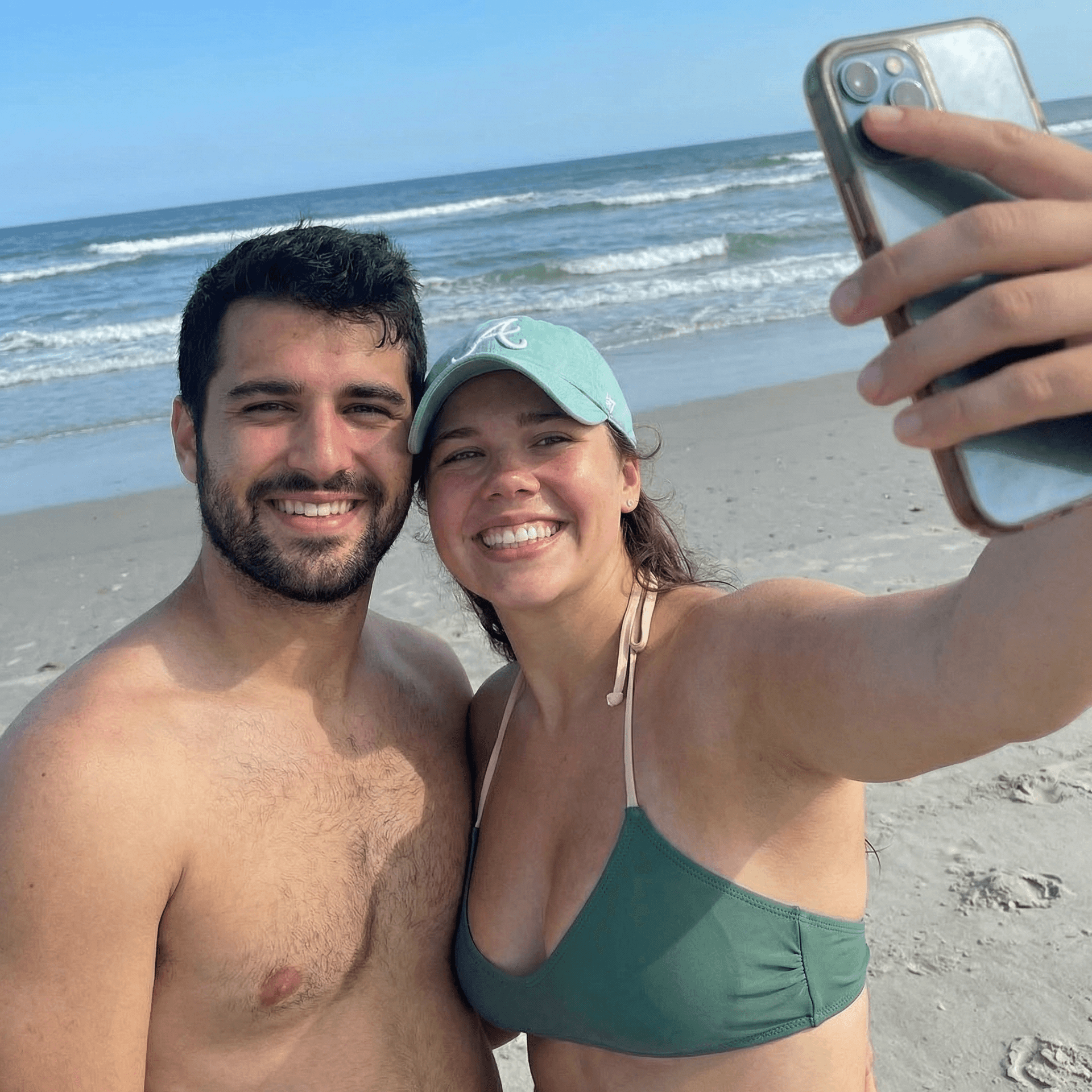 AI generated: Woman in the photo takes a selfie by herself with the same smile