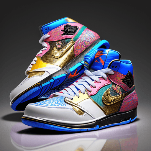 AI generated: 3d physical Nike Air Jordans inspired by thailand's ornament, intricate details, background is Inca'...