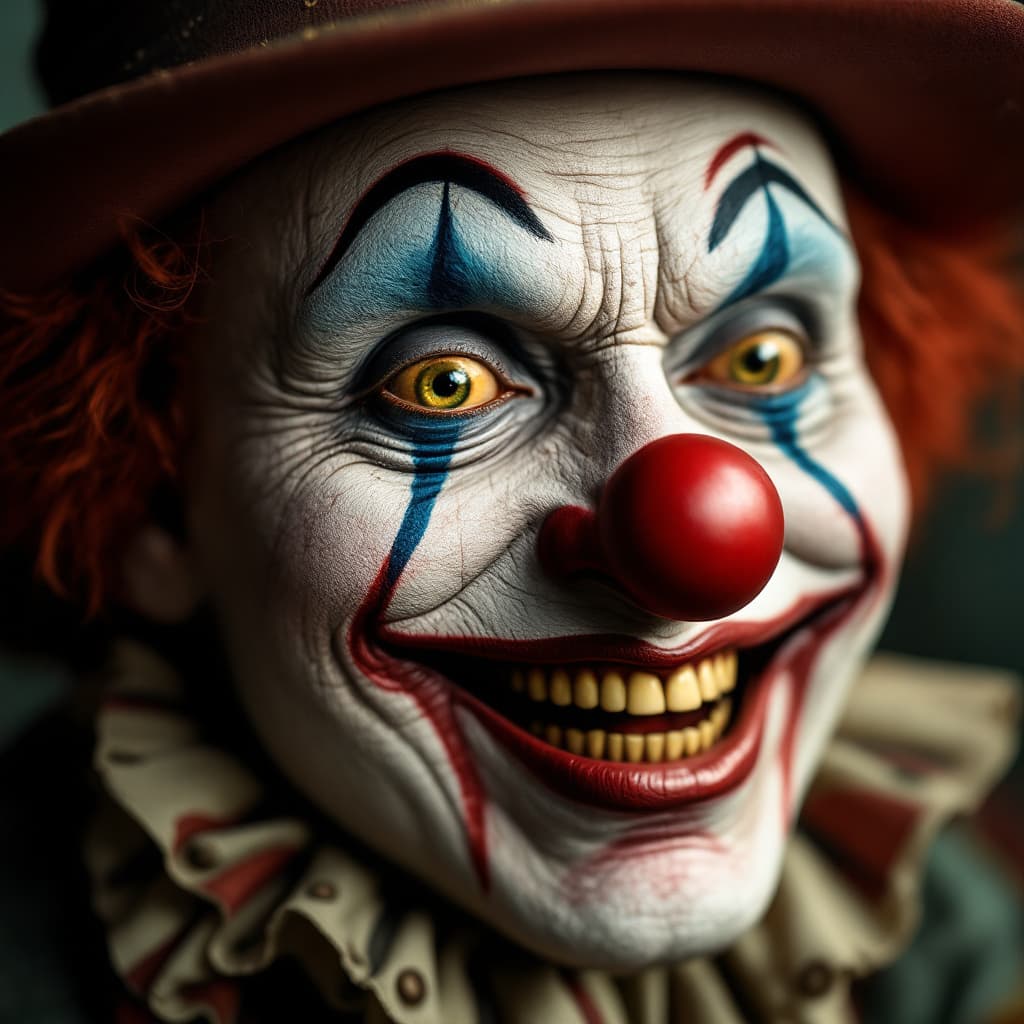 AI generated: an old clown face with a beautiful smile done in the style of red skelton
