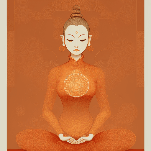 AI generated: spirographing, in the style of feminine portraiture, dark orange and light gold, asian-inspired moti...