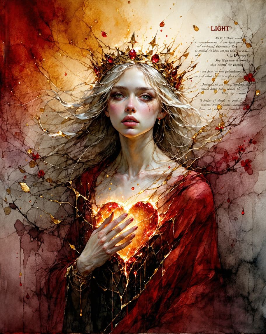 AI generated: oil painting, portrait in the style of Helene Knoop An ethereal woman who embodies a poem of love an...