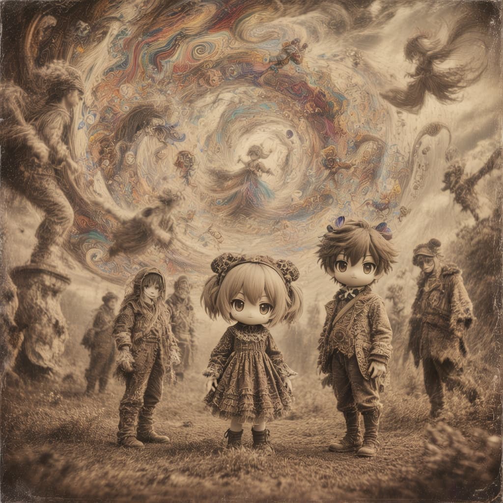 AI generated: In a creative abstract surrealism scene, rendered in the visual language of early Victorian photogra...
