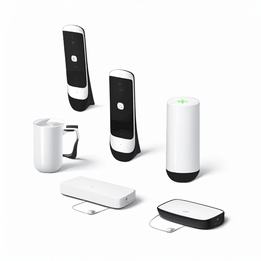 AI generated: 3 remote controls, on a glossy white surface, hyper realistic, highly detailed, 8K, juicero style --...
