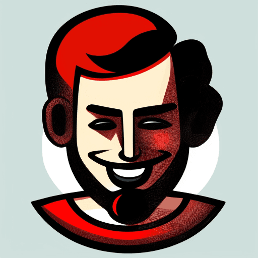 AI generated: Format en cercle. Personnage garçon cheveux à l'avant relevé couleur rouge sombre, sourire en coin (...