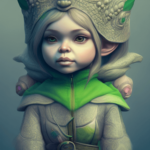 AI generated: full body girl, gnome, intricate, realistic face, detailed portrait, detailed face, green outfit, in...