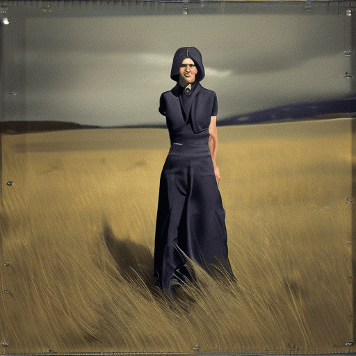AI generated: the woman in the field is dressed for the camera, in the style of daria endresen, kris knight, scott...