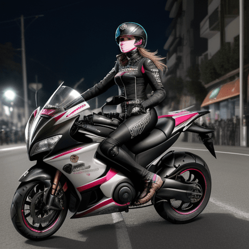 AI generated: captura a una mujer deslumbrante a lomos de una motocicleta de carreras, con su elegante chasis  de ...