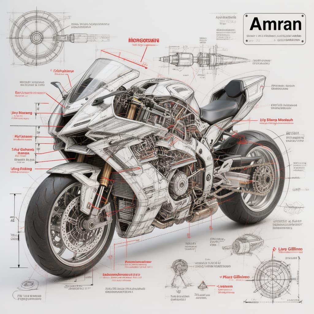AI generated: Create an infographic image of H2R kawasaki motorcycle, combining a realistic photograph or photorea...