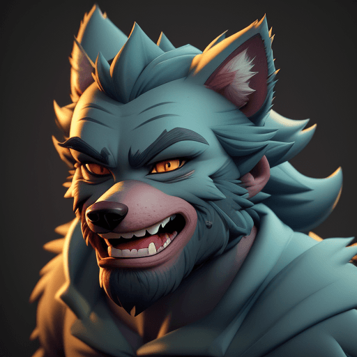 AI generated: cute and funny cartoon depiction of a wolfman character, with exaggerated features and comical expre...