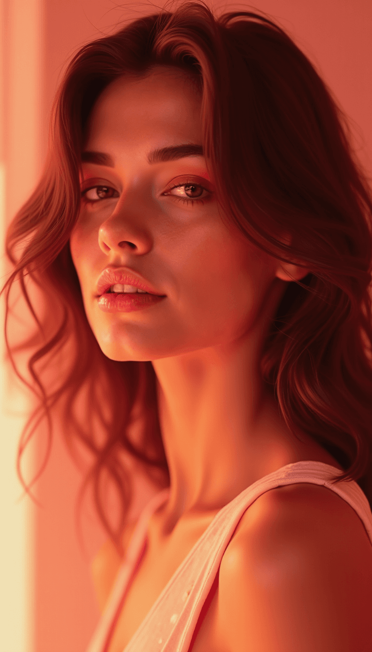 AI generated: A close-up portrait of a woman with a serene expression, positioned slightly angled to the left with...