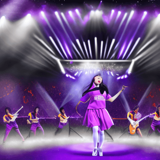 AI generated: A high-definition image depicting Nayeon, the Korean idol, energetically dancing on stage while wear...