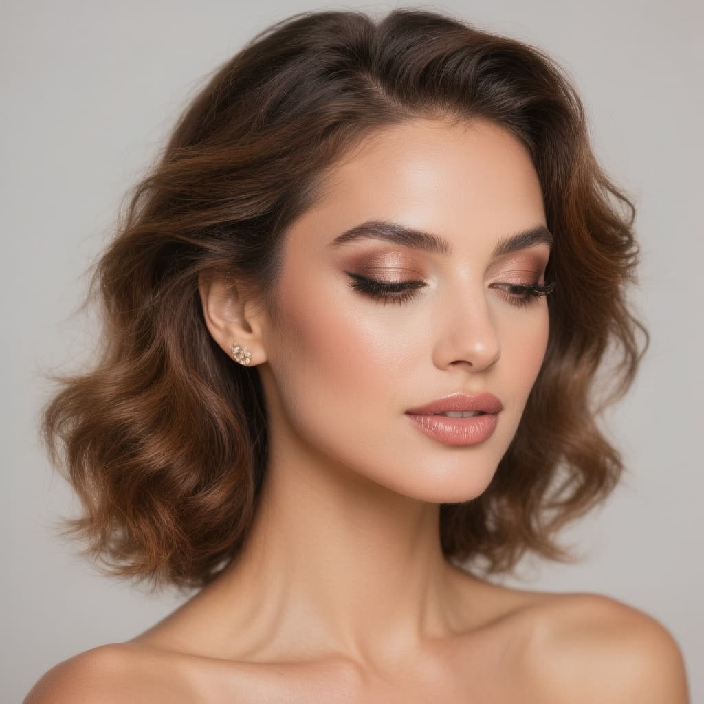 AI generated: erstelle an mir ein perfektes makeup und eine top frisur die zu mir passt, meine haarfarbe soll brün...