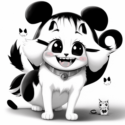 AI generated: Pets, cartoons, anime, cute, big smile,{{{{{{black and white style}}}}}}