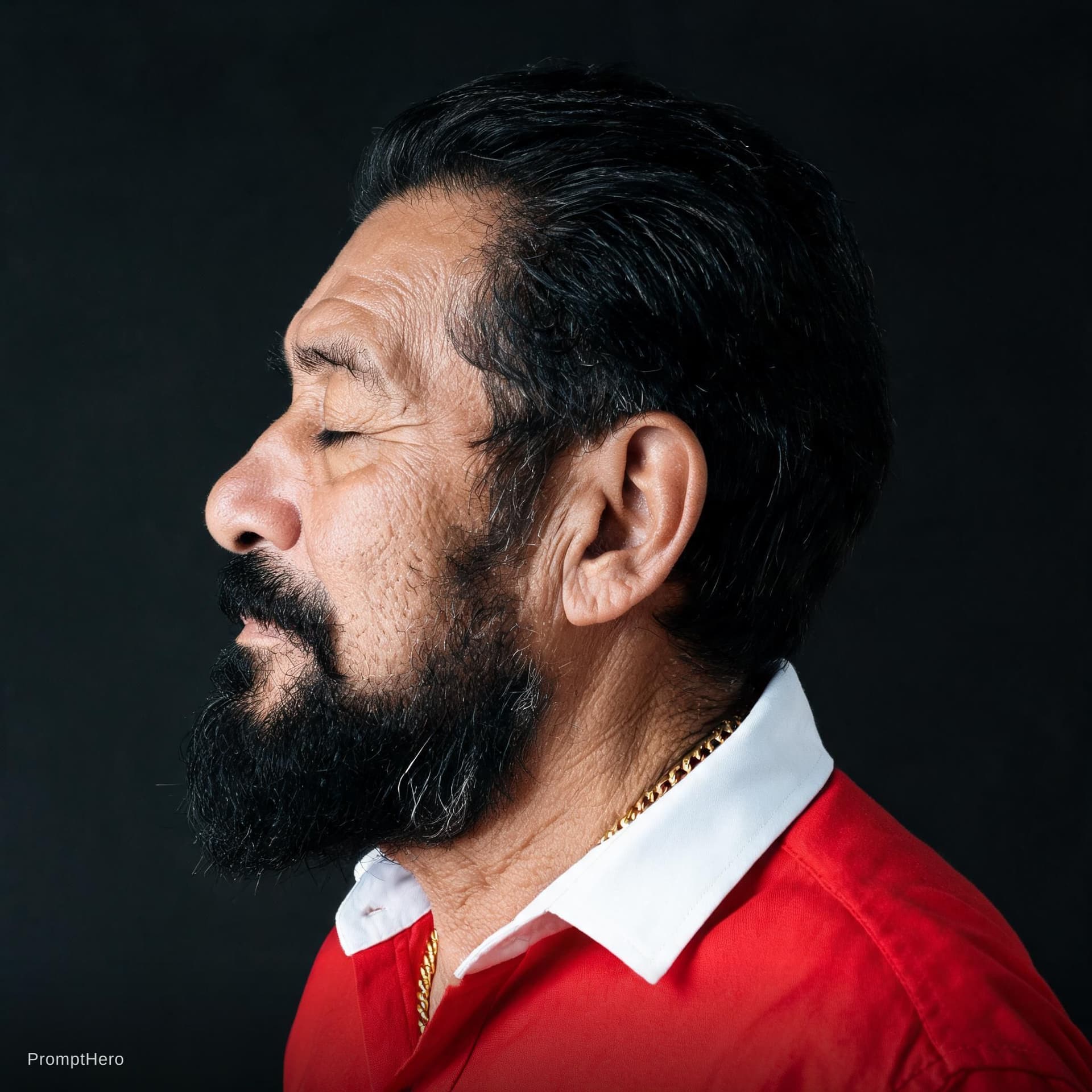 AI generated: a painting by Rbns, The image portrays a detailed portrait of an older man with a thick beard and mu...