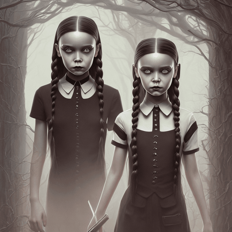 AI generated: hyper realistic photograph, portrait of wednesday addams with BROWN eyes and BROWN hair, Jenna Orteg...