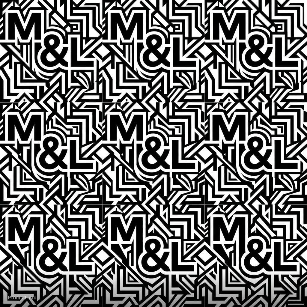 AI generated: create a pattern the text "M&L" in black on white. The pattern should fit exactly into itself on eve...