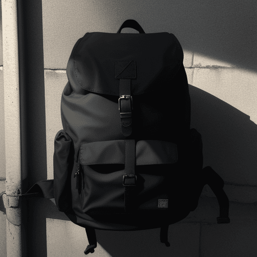 AI generated: image of a black backpack with details with light and shadow from right to left

