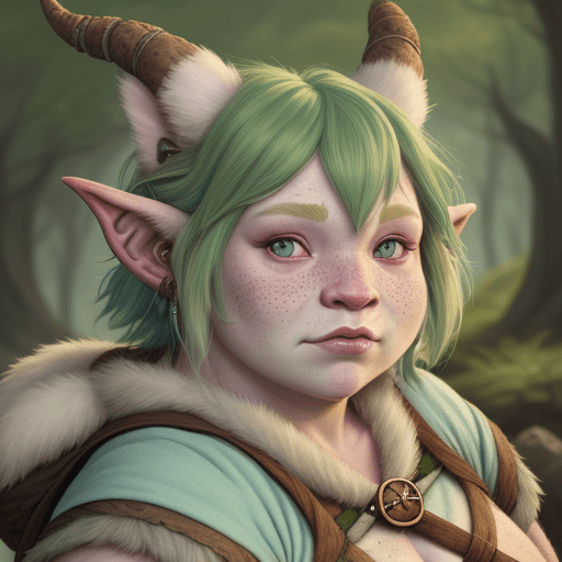AI generated: Firbolg, female, pastel colors, ranger, hyperrealism, high Detail, freckles, dungeons and dragons, c...