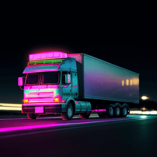 AI generated: lofi hiphop vaporwave late night highway vibe photoreal intricate detail truck