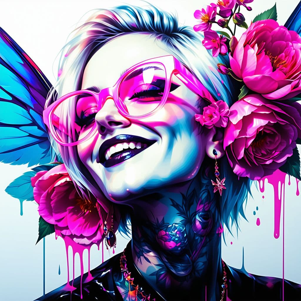 AI generated: create an artistic glossy acrylic oil full length illustration trippy glossy dark, reflective light ...