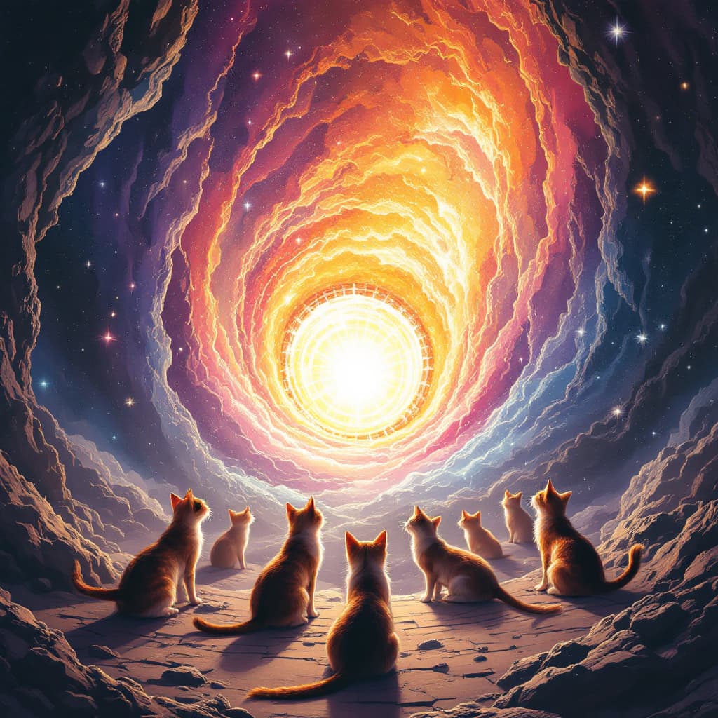 AI generated: Cats entering a new dimension via a warp portal of "the federation".