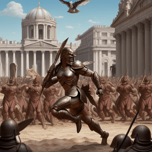 AI generated: a spartan in full battle gear running in the field, in the style of crimson and bronze, detailed cro...