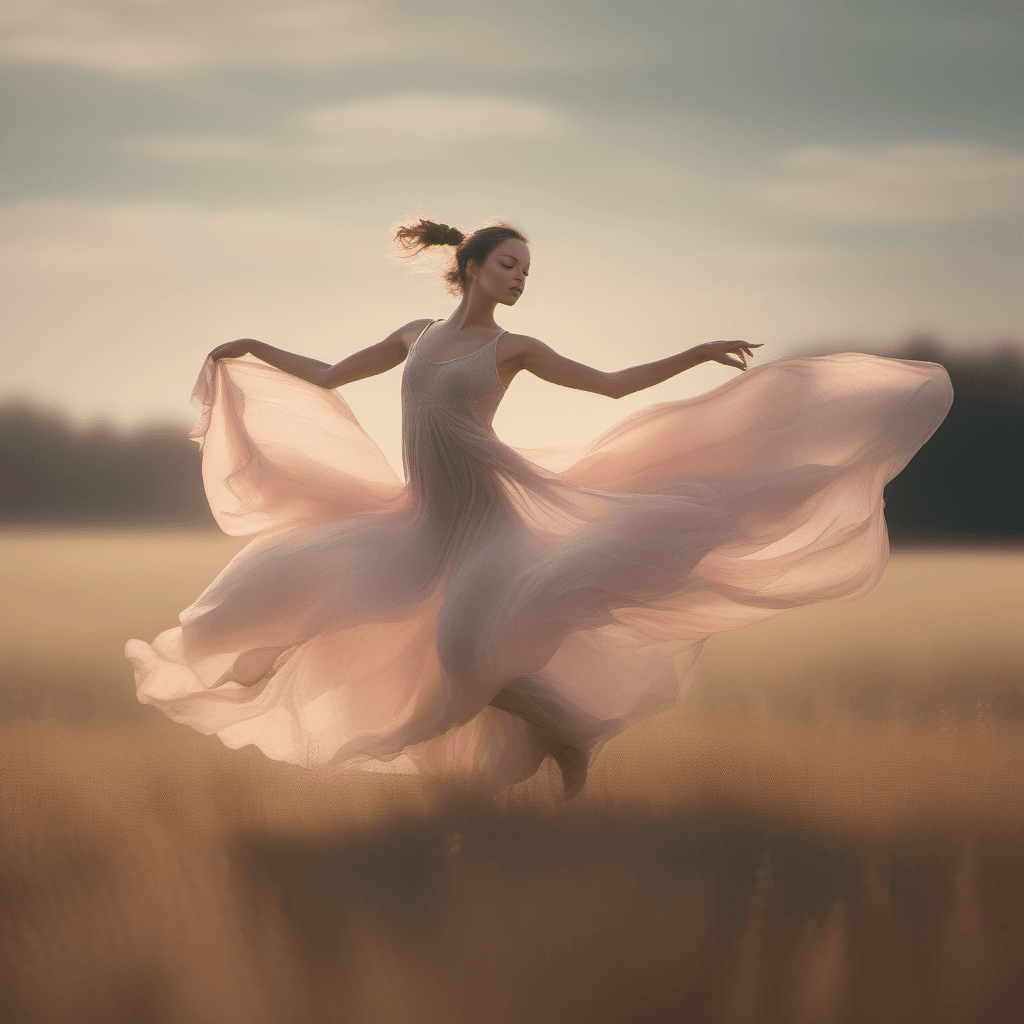 AI generated: In a surreal dance of delicate movement, the ethereal beauty is captured in this portrait of a midai...