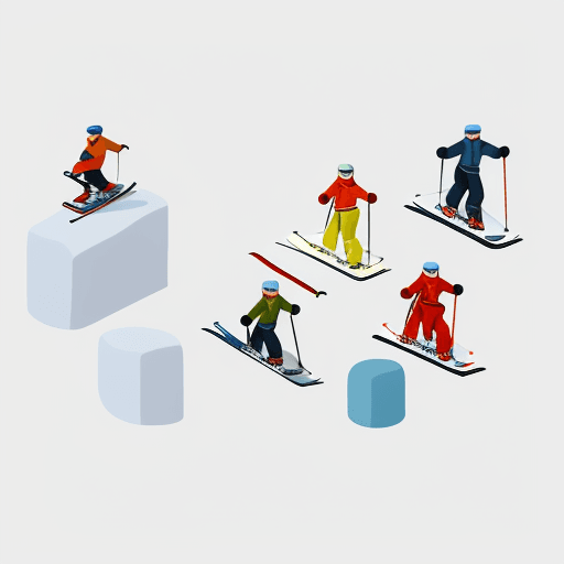 AI generated: a series of skiers are shown in isometric fashion, in the style of small brushstrokes, white backgro...