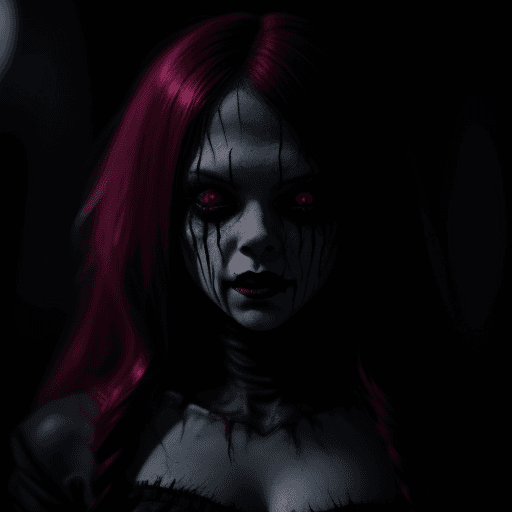 AI generated: A horrific young female at Halloween, dark, night, brightly lit, cinematic, 8k