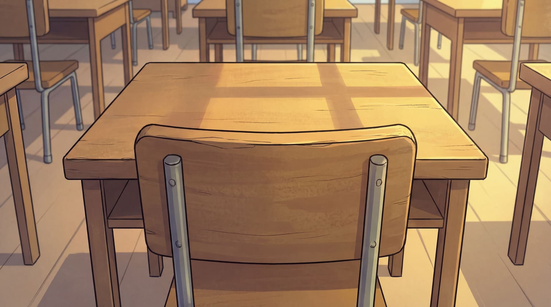 AI generated: make a opposite angle up close showing desk and chair.