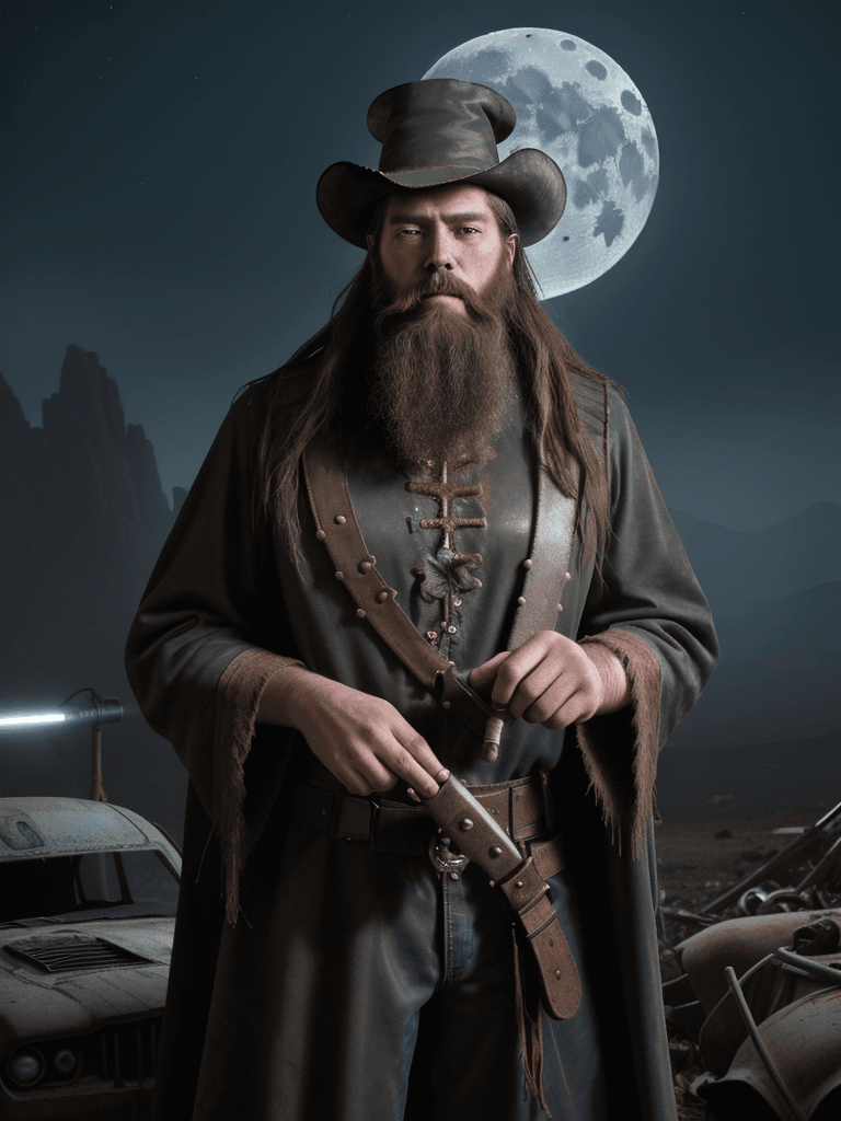 AI generated: cowboy shot, face-on, high quality, solo focus, (high detail:1. 1), dramatic lighting, dieselpunk wi...