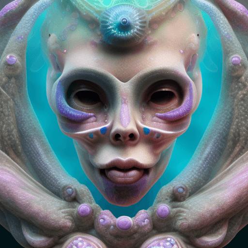 AI generated: Goddess close-up portrait ribcagel. jellyfish phoenix head, nautilus, orchid, skull, betta fish, bio...