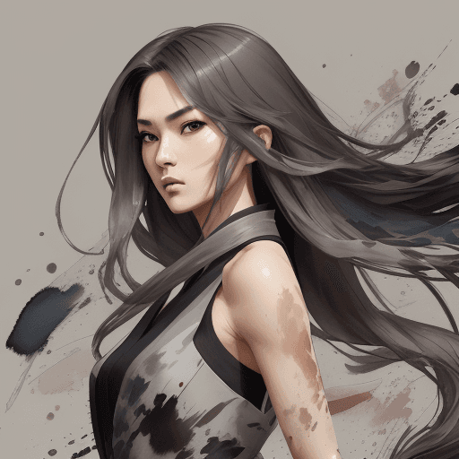 AI generated: niji style, painterly, brush strokes,  upper third body portrait of a gorgeous ninja assassin,  stra...