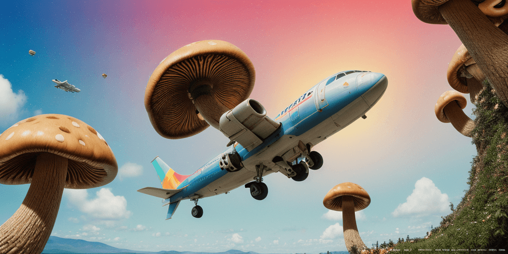 AI generated: Hyper realistic scan of air ticket, with name Miguel, with mushrooms, happiness, colorful; 8k, intri...