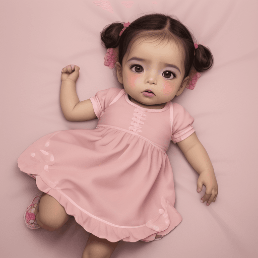 AI generated: Una bebé, con ojos chinos, con vestido rosado y una vincha rosada

