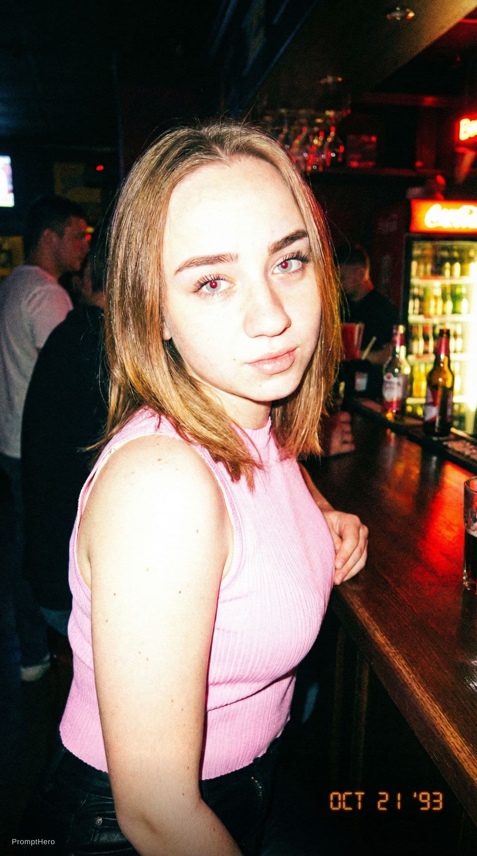 AI generated: photo taken with a compact digital camera from the early 1990s, grainy, saturated colours, flash pho...