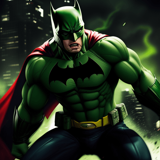 AI generated: Green batman hulk fight with superman  ,4 k, ultra hd