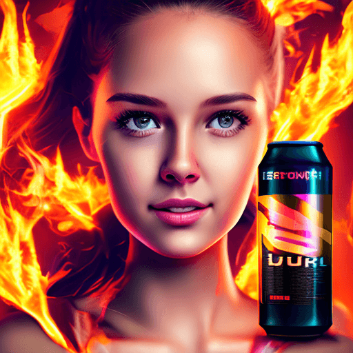 AI generated: portrait cute girl in the image of energy drink "burn" hi-tech style photorealistic 4k