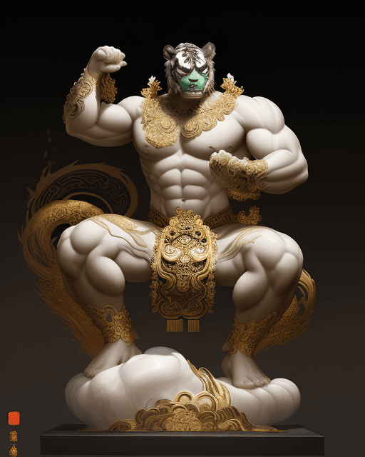 AI generated: pretty and coquettish hulk, Tradition Chinese Ink Painting, tiger, low angle view, octane render, sc...