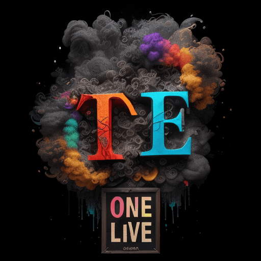 AI generated: Text, "One Love" in one line, one word, creative colorful sign made of watter and smoke, black backg...