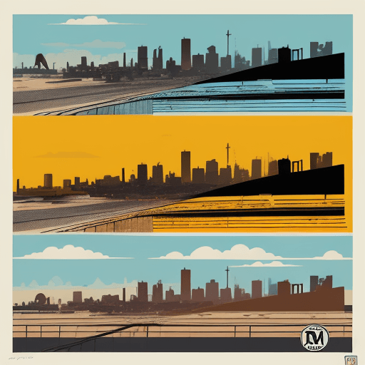AI generated: a canvas painting depicting the skyline of henderson, in the style of pop art-inspired collages, ste...