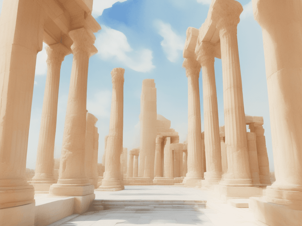 AI generated: The water color painting features a the temple of eshmun in the ancient city of carthage in perfect ...