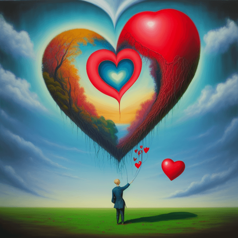 AI generated: Painting, Surreal art, heart, love and nature
