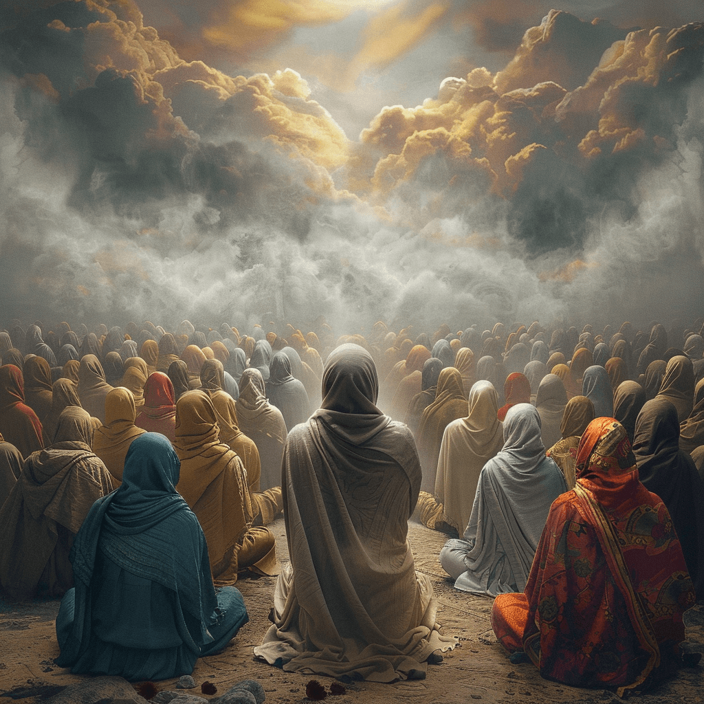 AI generated: Representation of each spiritual aspirant of every faith and creed praying to Divinity on behalf of ...