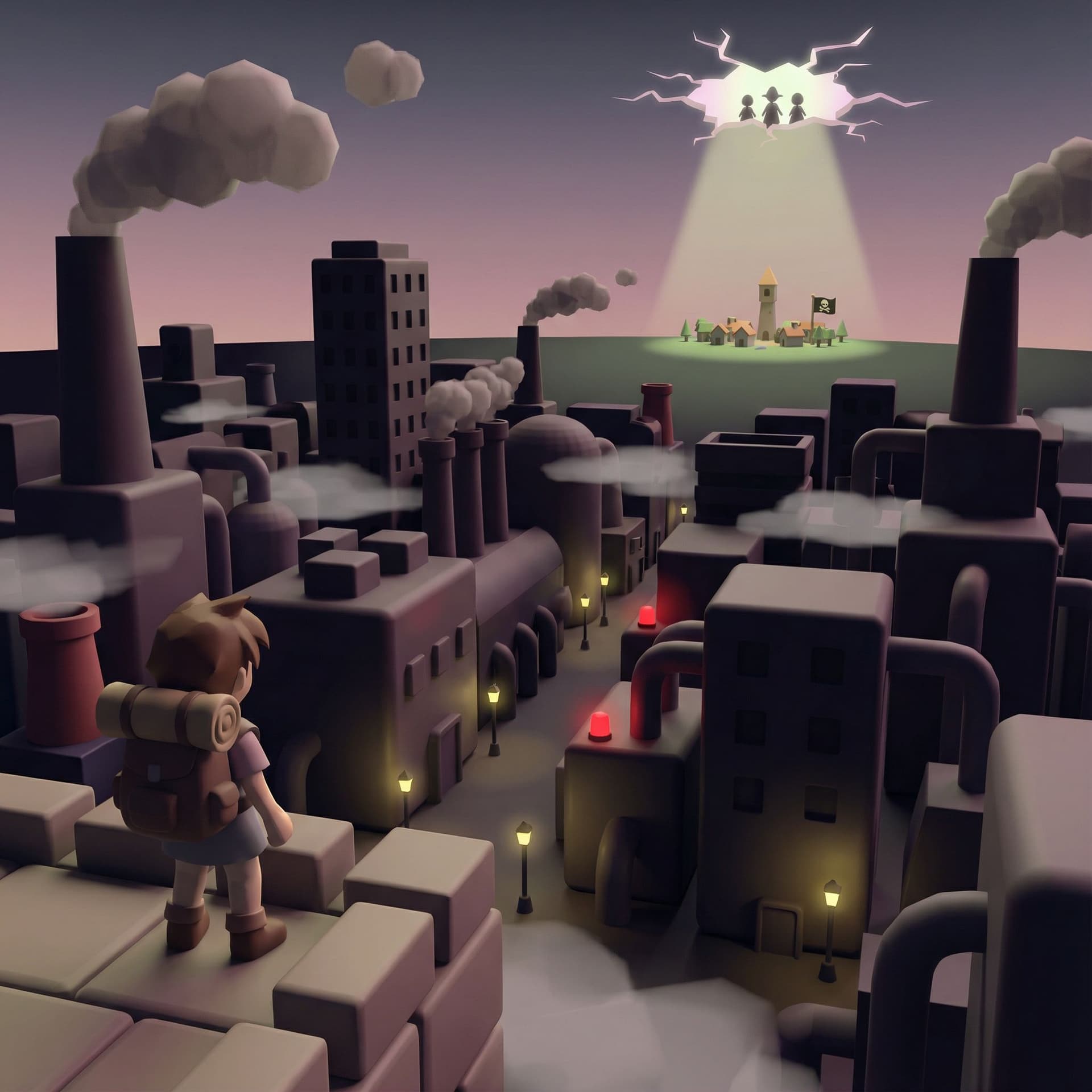 AI generated: arly 1990s Japanese RPG promotional artwork in early 3D render style, low-poly geometry, simple shap...