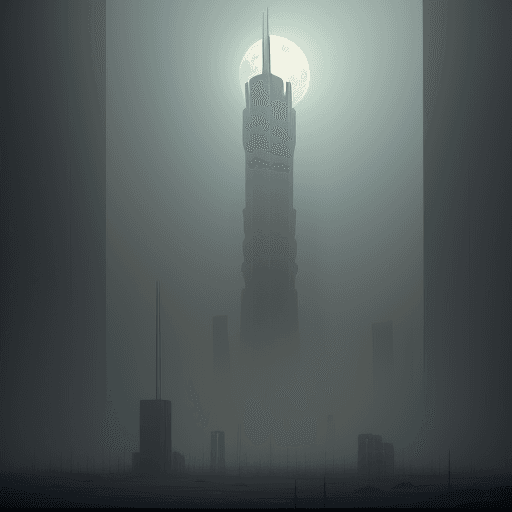 AI generated: A retail store on the moon, advanced civilization, foggy atmosphere, high rise buildings in backgrou...