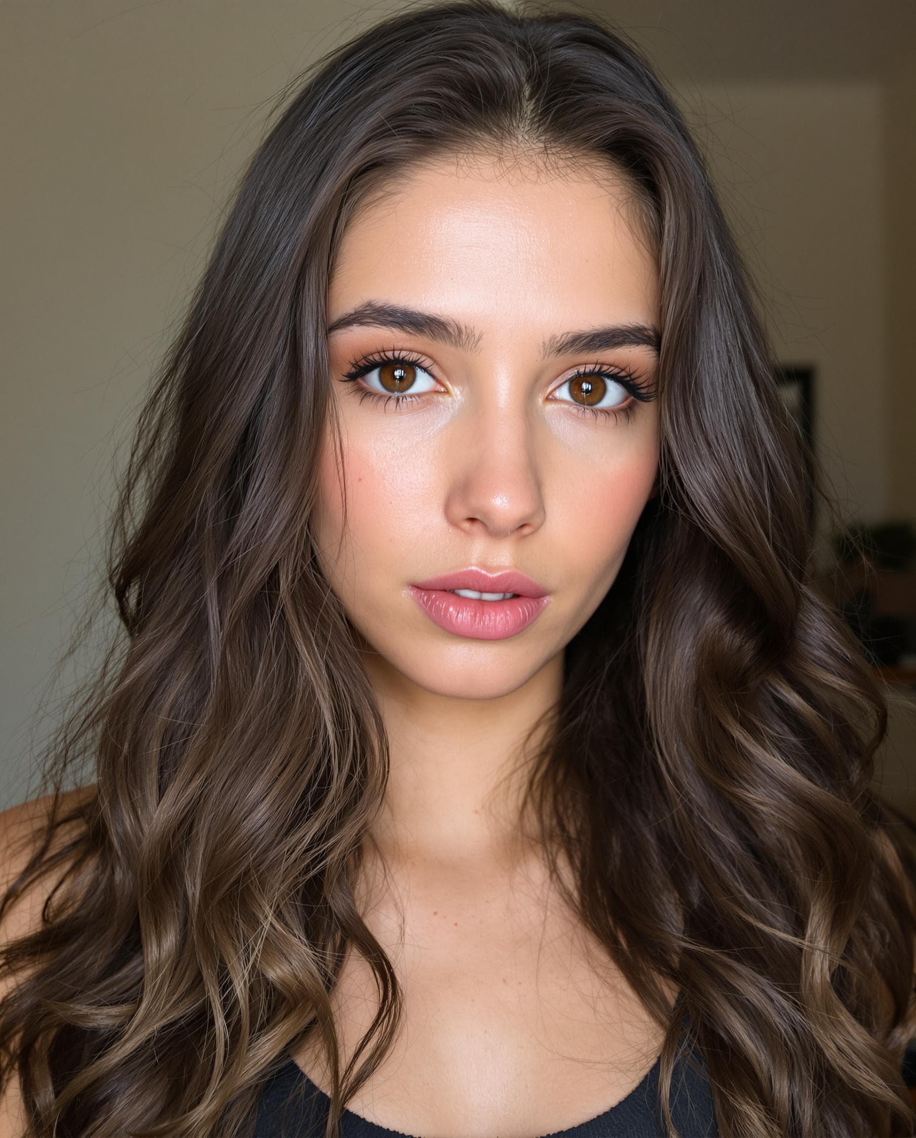 AI generated: "A stunning, hyper-detailed portrait of a 22-year-old young brunette woman with deep brown eyes and ...