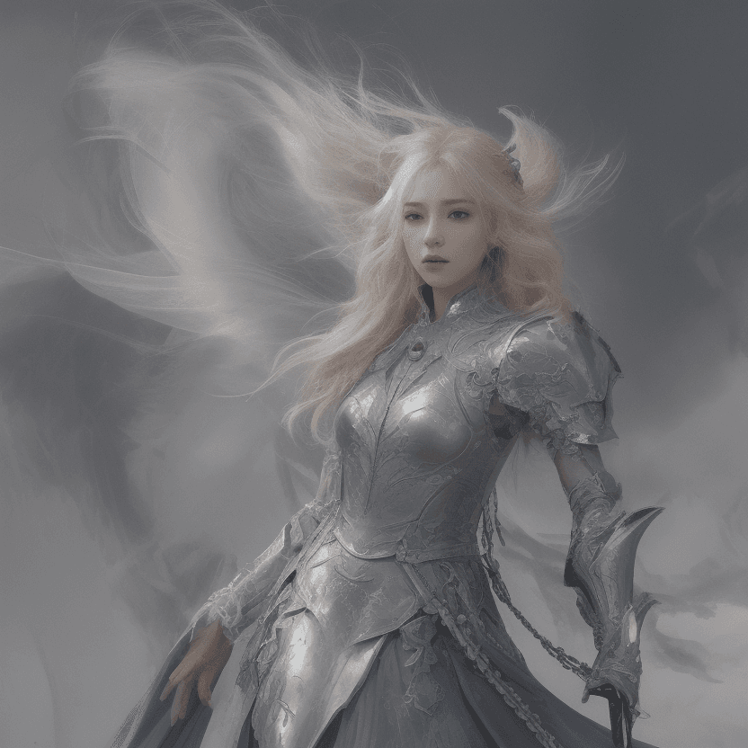 AI generated: The image depicts a woman in a fantasy setting, dressed in armor and holding a glowing sword.
The wo...